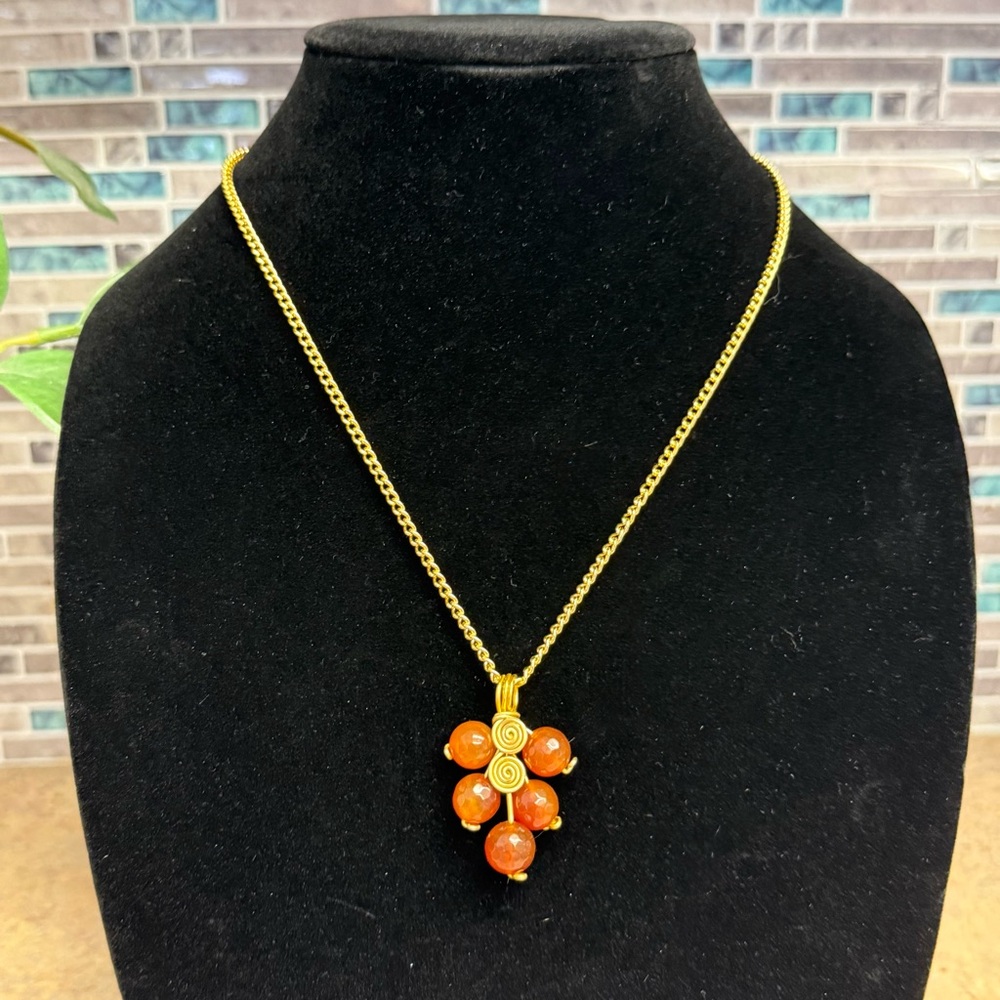 Handcrafted wire wrapped carnelian bead necklace